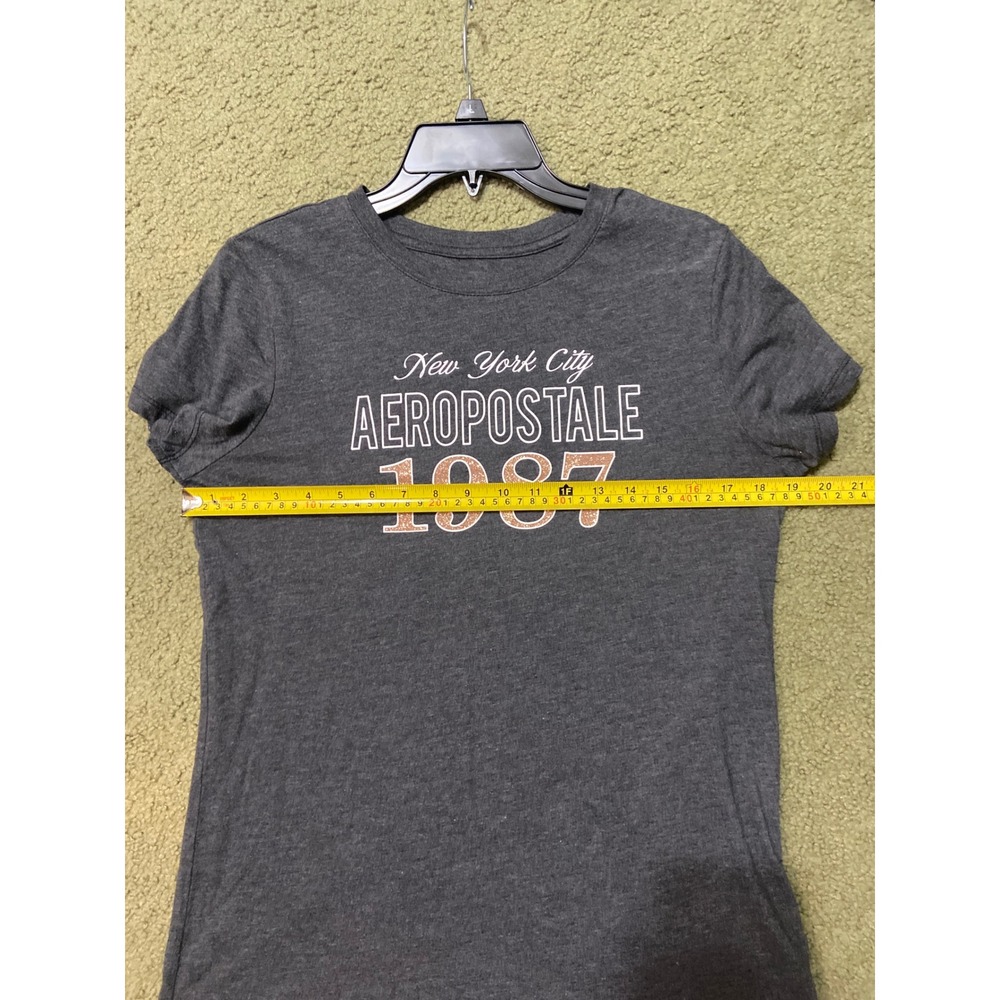 Aeropostale Womens XL Classic Crew T Charcoal Grey Pink Glitter NYC 1987 Graphic - Picture 5 of 7